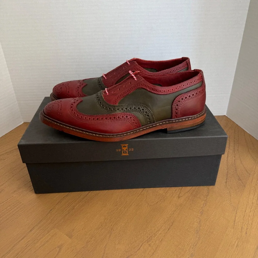 Allen Edmonds Jingle Bell Wingtip Oxford Mens 9.5D Green Red Leather Brogue 4625